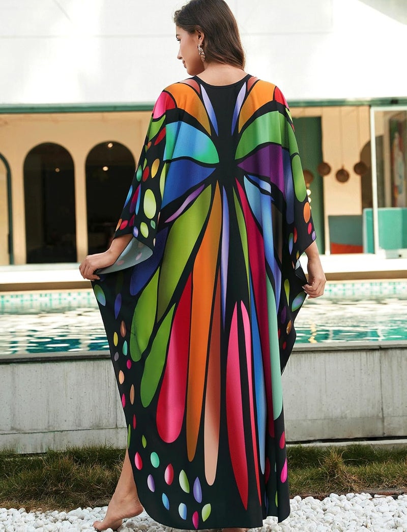 KECVOT Kaftan Dresses for Women Plus Size Batwing Sleeve Caftans Long Bathing Suit Cover Up Maxi Beach Dress Loungewear - Image 5